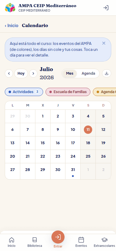¿Mañana hay cole? — El calendario escolar y del AMPA, en el bolsillo.