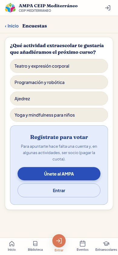 Tu opinión cuenta — Vota qué extraescolar se ofrece el curso que viene.