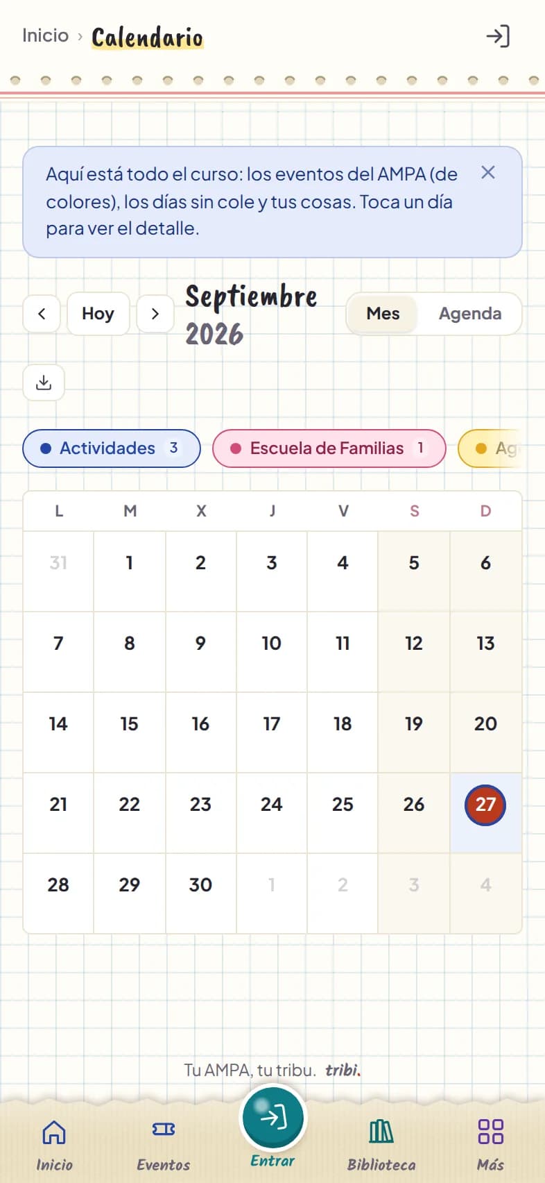 El calendari escolar a l'app