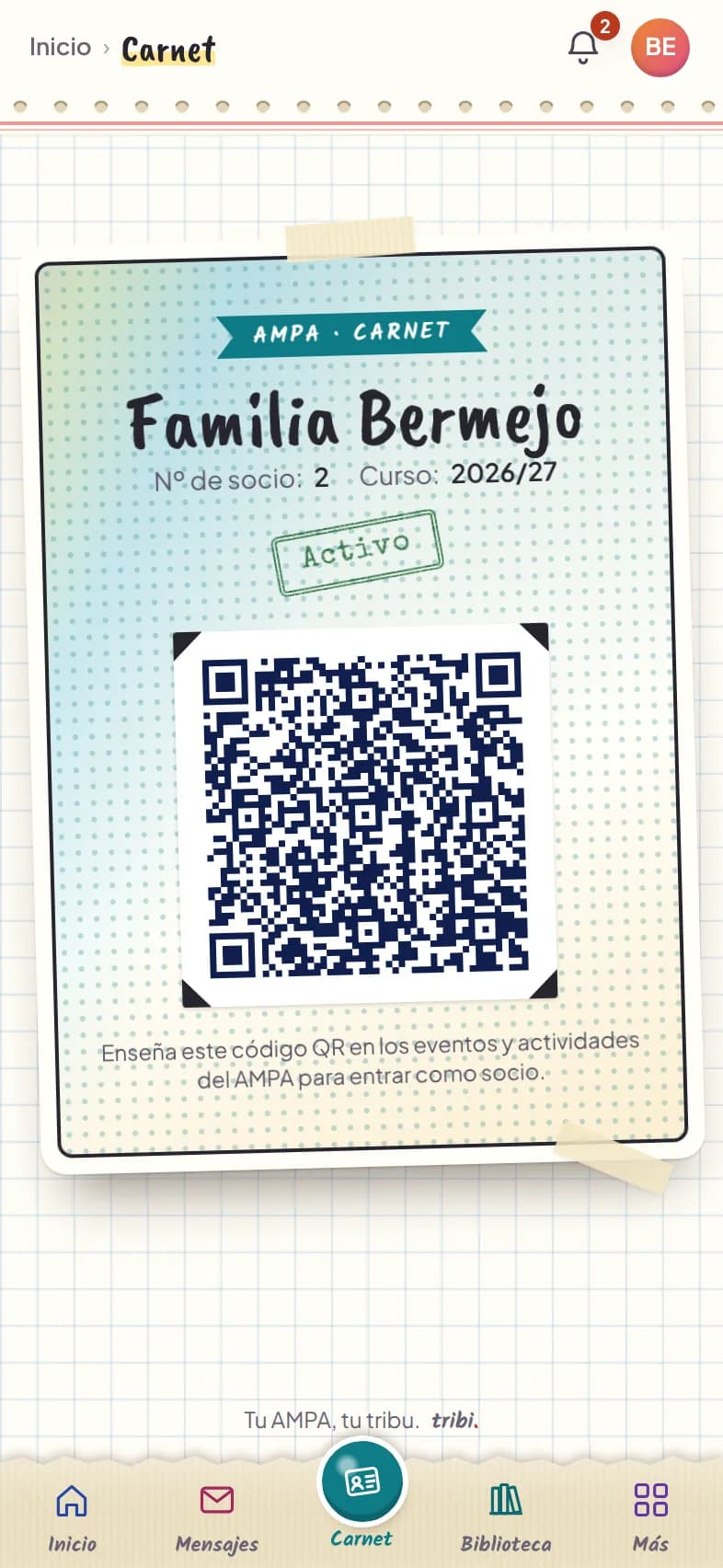 El carnet de soci a l'app, com un cromo