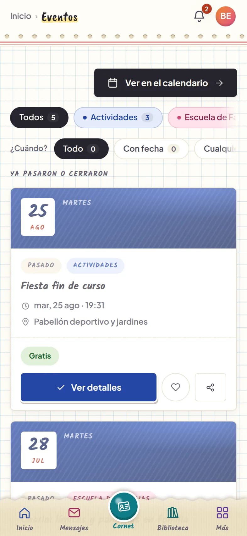 Els esdeveniments de l'AMPA a l'app